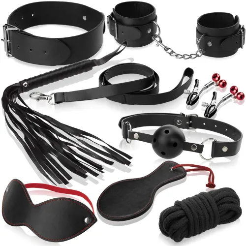 SET DE JUCĂRII EROTICE DIN PIELE BDSM BONDAGE - 70854719