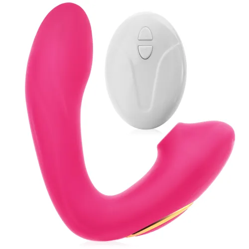 VIBRATOR AUTOPORTANT CU TELECOMANDĂ CU FUNCȚIE DE ASPIRAȚIE - 10 FUNCȚII SEXUALE - 77698900