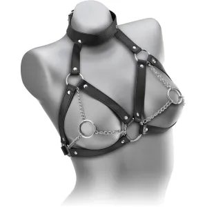 SUTIEN DIN PIELE BDSM CU CHOKER ȘI LANȚURI PENTRU SFÂRCURI - 76058864