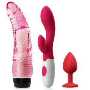 Set pentru Femei: Vibrator Din Silicon, Dildo Vibrant, Plug Anal - 74242515