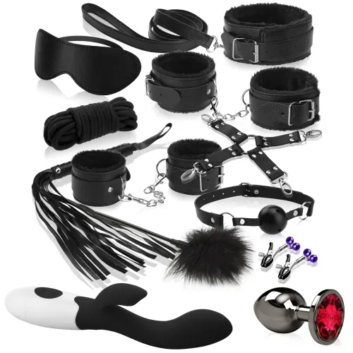 Set pentru Cupluri: Accesorii BDSM, Vibrator cu Țepi, Dop Anal cu Cristal - 79854253