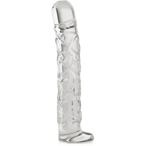  DILDO DE STICLĂ PENIS CU SUPORT CU CANELURI INELE - 74653374