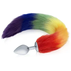 Cui anal din oțel cu coadă de vulpe curcubeu 43 cm Pride LGBT - 73501445